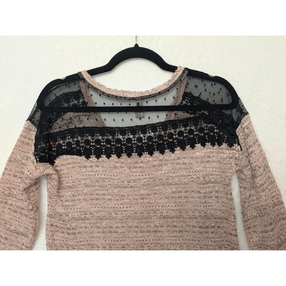 Vanity Medium Pink Knit High Low Lace Shoulder Top Women's Lightweight Tunic - Picture 8 of 9